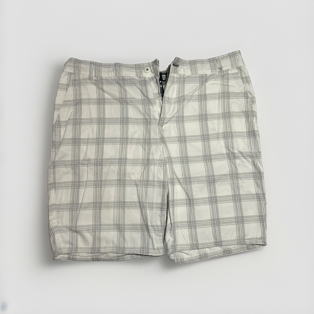 OP Ocean Pacific Shorts‎ Men's 42 White & Gray Plaid 100% Cotton Preppy, Vintage